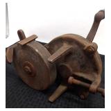 The Luther Line Antique bench hand crank grinder.