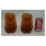 Vintage Blenko art glass amber bear bookends.