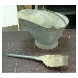 Galvanized coal bucket/ash bucket with shovel.