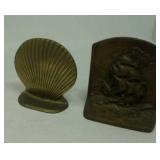 Brass shell bookends,  cast sailboat bookends.