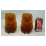 Vintage Blenko art glass amber bear bookends.