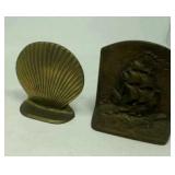 Brass shell bookends,  cast sailboat bookends.