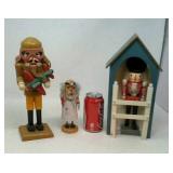 3 Wooden nutcrackers.  1 is missing a foot.