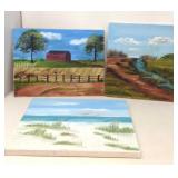 3 Oil paintings on canvas.