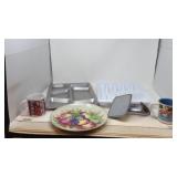 Metal food tray, flatware organizer, plate and