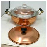 Pyrex casserole covered dish in copper carrier,