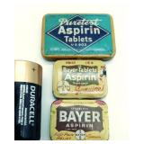 Puretest aspirin tablets tin & 2 Bayer aspirin tin