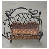 Metal and wicker magazine rack,
