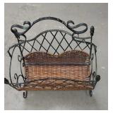 Metal and wicker magazine rack,