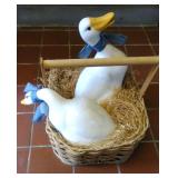 Basket with ceramic ducks