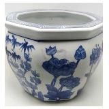 Blue and white ceramic flower pot