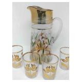 Pitcher and 4 glasses set gold trimmed