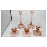 5 Possibly pink depression candlesticks.