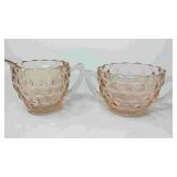 Pink depression glass creamer and sugar