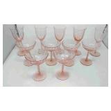 11 Pink depression twisted stemware