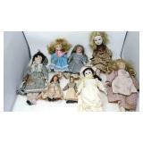 8 Various dolls some are porcelain