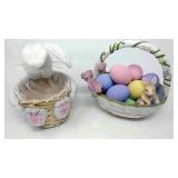 2 Easter baskets one has ceramic eggs