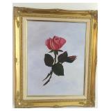 Framed rose painting, 22" wide 26" tall