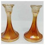 2 Vintage carnival glass candle holders