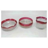 3 Vintage diamond point ruby flash glass