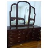 Ethan Allen dresser with trifold mirror.