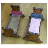 2 Wooden doll cradles. Boy and girl.