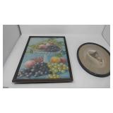 18" by 12" print of fruit and a 12" bu 10" oval