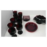 11 pieces vintage ruby glasswarw and one piece of