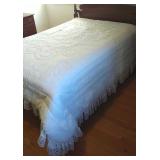 Machine quilted bedspread, 86x86. Lace trim.