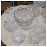 Glass ice bucket with 12 glass punch cups.