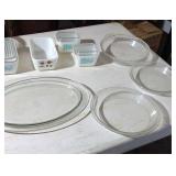 Pyrex baking dishes, platter, refrigerator