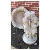 Concrete birdbath in three pieces including base,