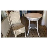 Wicker side chair and a wicker table with brown