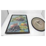 18" by 12" print of fruit and a 12" bu 10" oval