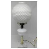 Milkglass globe lamp, 20" tall, worked when tested