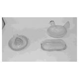 Vintage butter dish, juicer, and hen on nest
