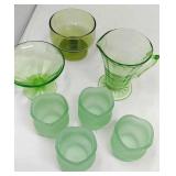 4 Green glass frosted candle holders,