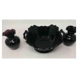 Vintage black glass 2 handled bowl