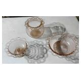 3 Pieces of pink depression glass.