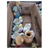 Box lot of assorted ceramic figurines.