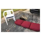 57 inch seat cushion, plastic yard chair, 2 log