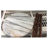 15 inch round marble slab and three legs, the