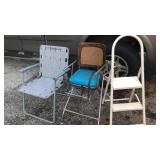 Vintage high chair, vintage two step stool,