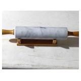 Marble rolling pin with wooden holder.