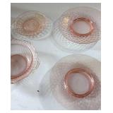 Pink depression glass. 9 pieces.