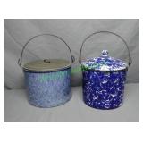 Antique Graniteware Berry Bucket Blue Splatter