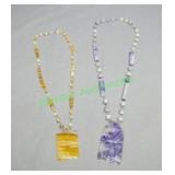 Jewelry: Cut Jade / Stone Necklaces-Purple, Tan