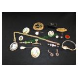 Jewelry: Hair Pins, Hat Pins, Bulova watch, Pins