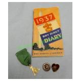 1960 Boy Scout Pins and 1937  Boy Scout Diary