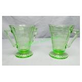Green Window Pane Uranium glass cream & sugar